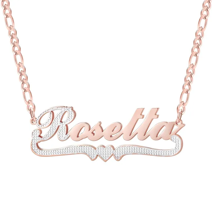 Two Tone Script Heart Name Necklace Novalico Necklaces