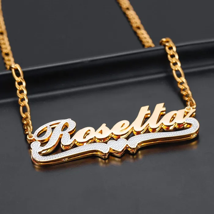 Two Tone Script Heart Name Necklace Novalico Necklaces