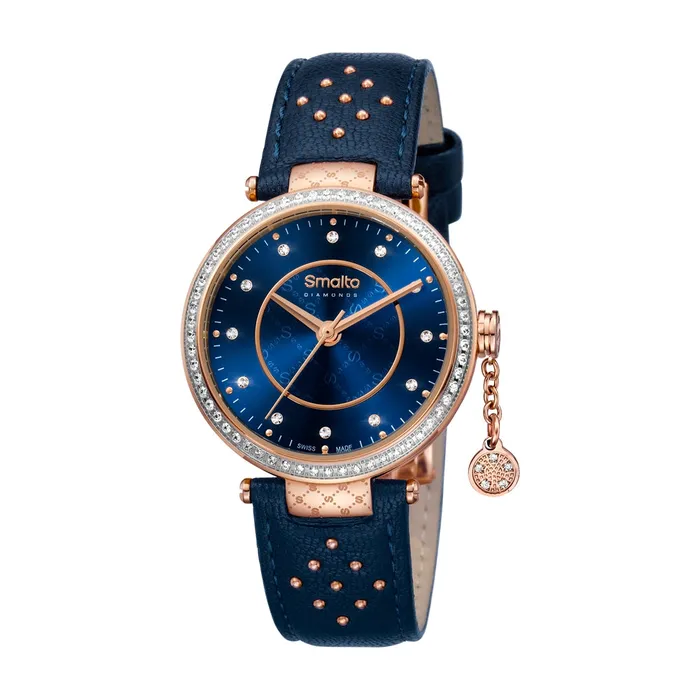 Watches Smalto Ladies Watch Blue Leather Strap Blue Dial With Diamond Smalto