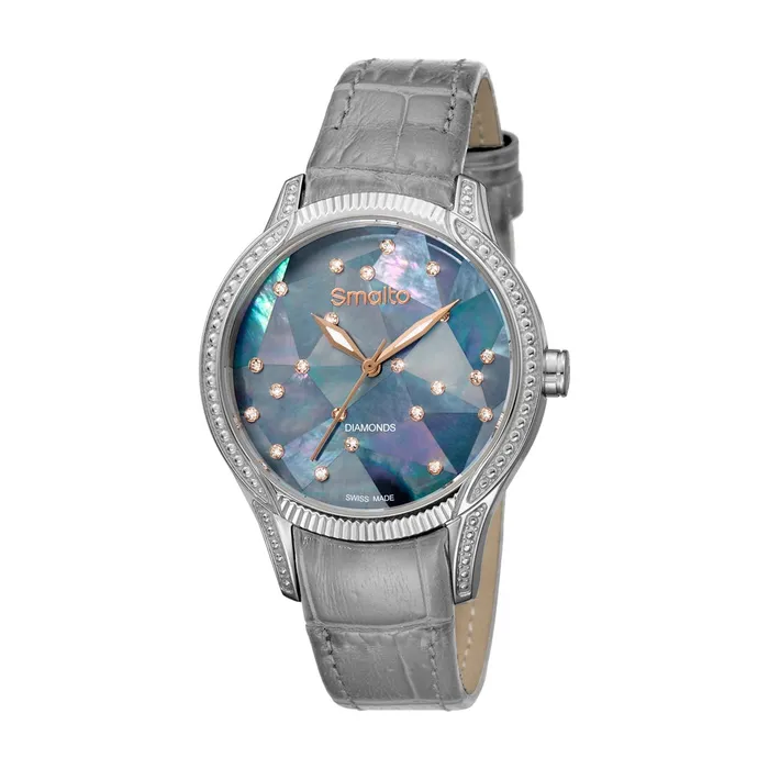 Watches Smalto Smalto Watch Ladies Watch Stainless Steel Case With Light Gray Leather Strap Mop Dial With Diamond