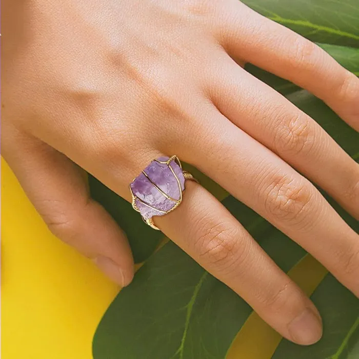 WickedAF Rings Natural Crystal Wire Wrapped Ring