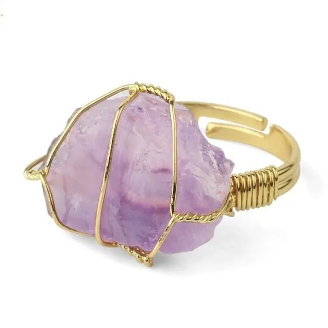 WickedAF Rings Natural Crystal Wire Wrapped Ring