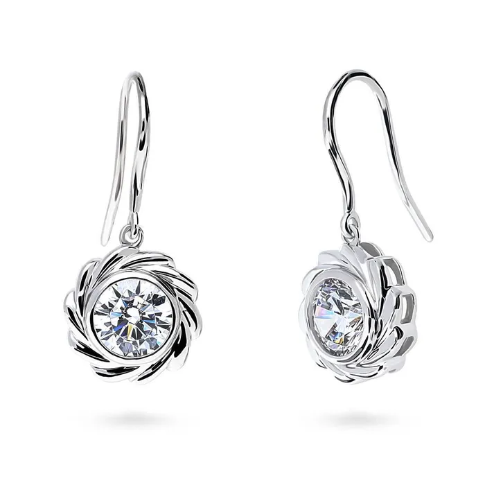 Woven Solitaire 25ct CZ Fish Hook Earrings in Sterling Silver BERRICLE Earrings Woven Solitaire 25ct CZ Fish Hook Earrings in Sterling Silver BERRICLE Earrings