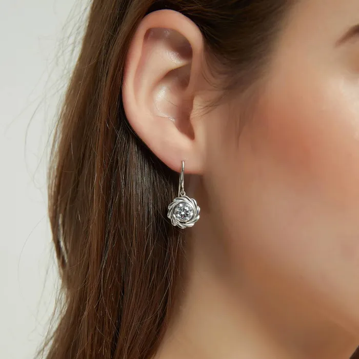 Woven Solitaire 25ct CZ Fish Hook Earrings in Sterling Silver BERRICLE Earrings